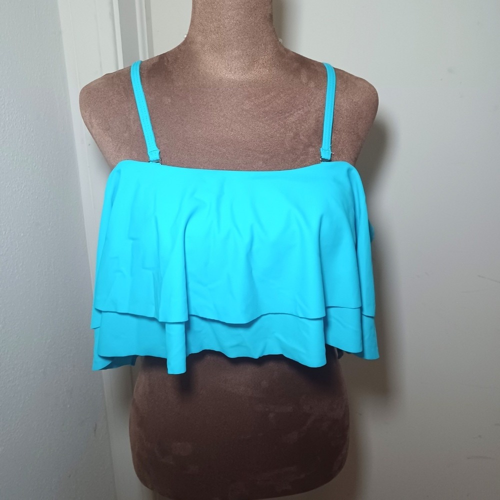 Tempt Me Swim Top‎ Women Medium Aqua Blue Flounce Off Shoulder Padded NWT Ruffle